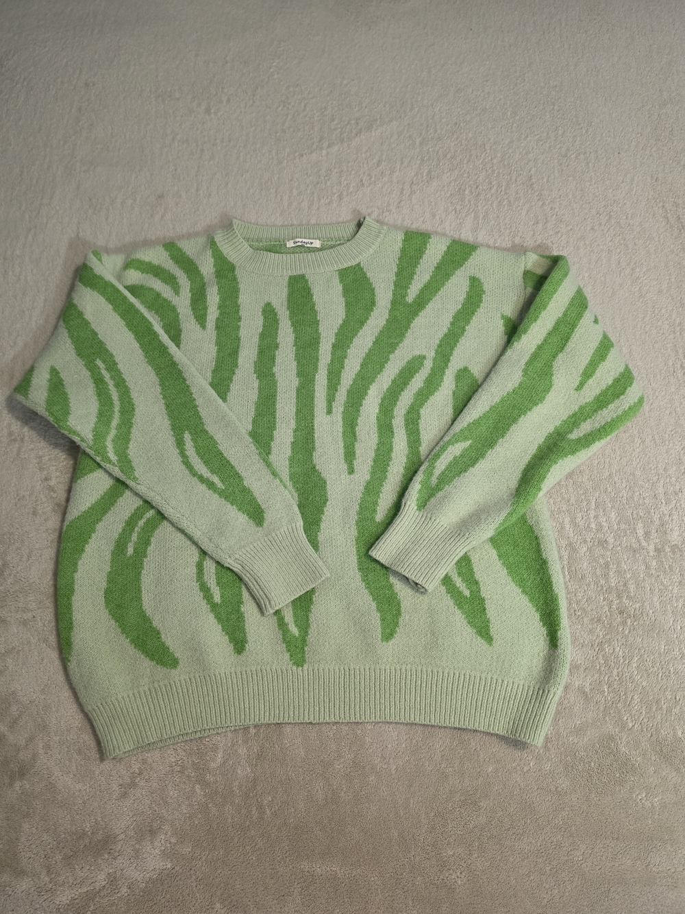 Sunday Zebra-Print Crewneck Sweater in Mint and Lime